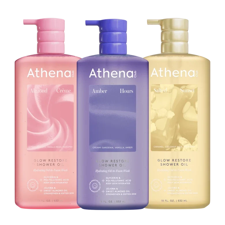 Glow Restore Shower Oil Trio - Oil Trio Balanced Discovery Almond Creme, Amber Hours, Salted Sunset